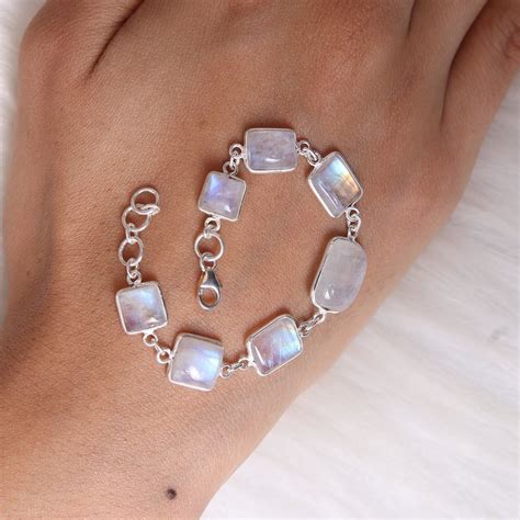 Rainbow Moonstone Bracelet 925 Solid Sterling Silver Bracelet