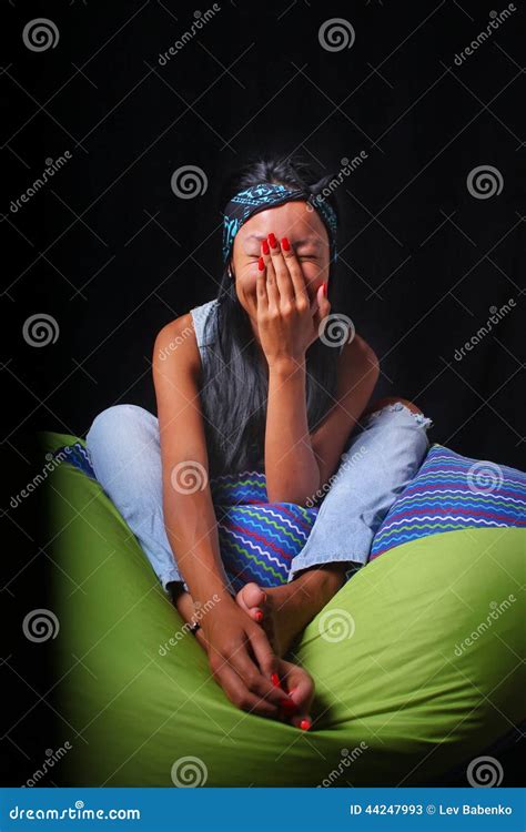 Girl Posing Style Rock Lying Bean Bag Stock Photos Free And Royalty