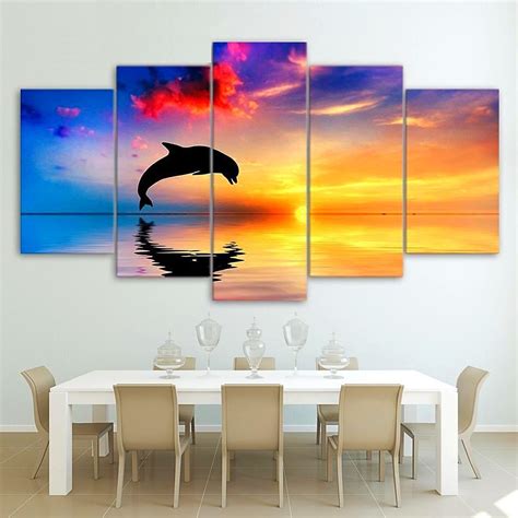 Sunset Dolphin – Ocean 5 Panel Canvas Art Wall Decor – Canvas Storm