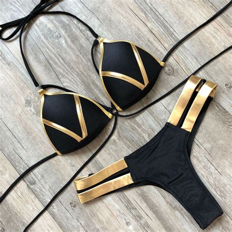 Summer Hot Women Bandage Patchwork Bikini Set Swimwear Push Up Padded Bra Swimsuit Beachwear