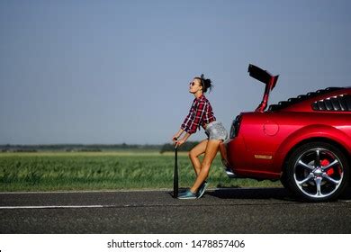 72 Beautiful Brunette Girl Sunglasses Driving Bright Royalty Free