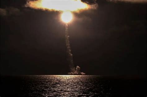 Russia Navy Borei class submarine fires Bulava ballistic missile