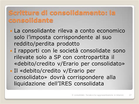 La Contabilizzazione E Rappresentazione In Bilancio Del Consolidato