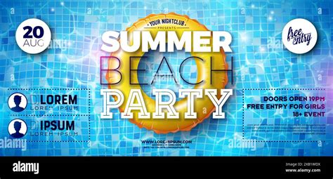 Summer Beach Party Banner Design Template With Float On Water In The