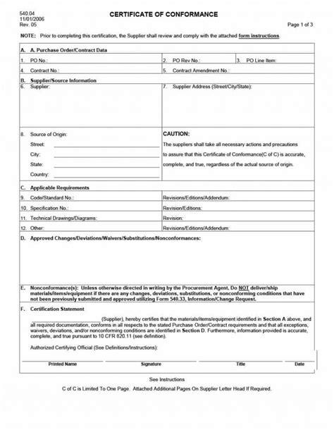 Free Certificate Of Conformance Templates Forms Template Lab