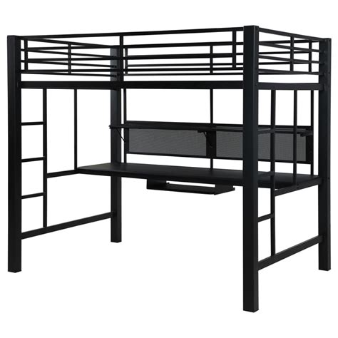 Coaster Avalon Full Metal Workstation Loft Bed With Ladder In Black