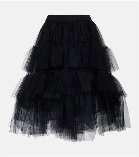 Tiered Tulle Midi Skirt In Black Simone Rocha Mytheresa