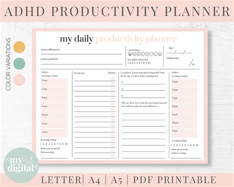 Adhd Daily Planner Printable Adhd Schedule Template