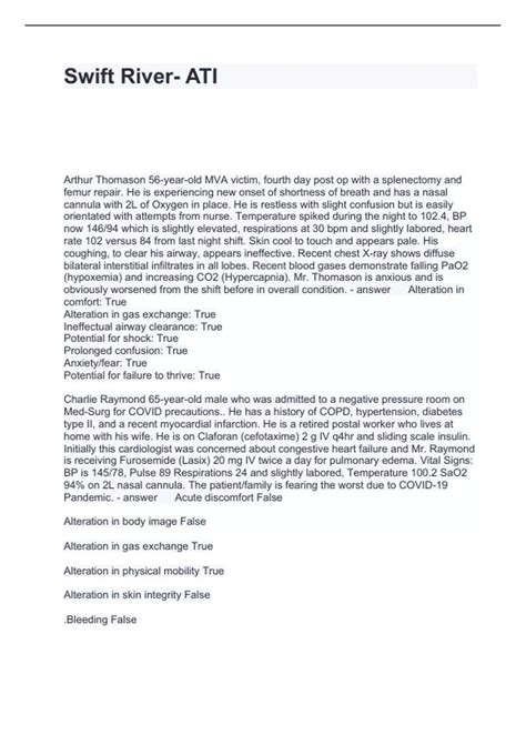 Swift River- ATI Questions and Answers 100% correct - Swift river med