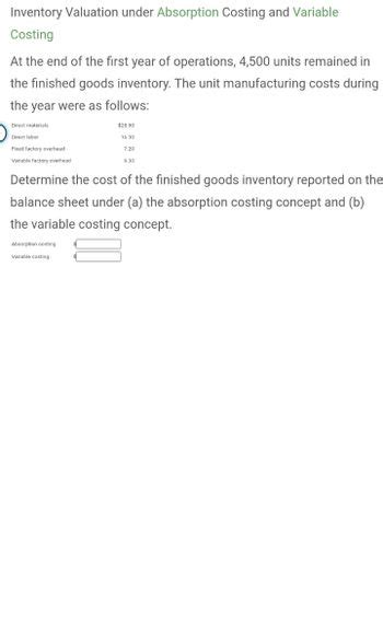 Answered Inventory Valuation Under Absorption… Bartleby