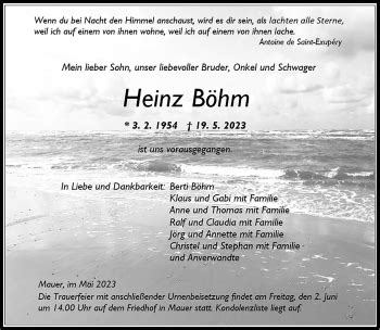 Traueranzeigen von Heinz Böhm Trauer rnz de