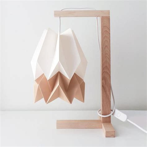 Polar White Table Lamp With Warm Chestnut Stripe By Orikomi Paper