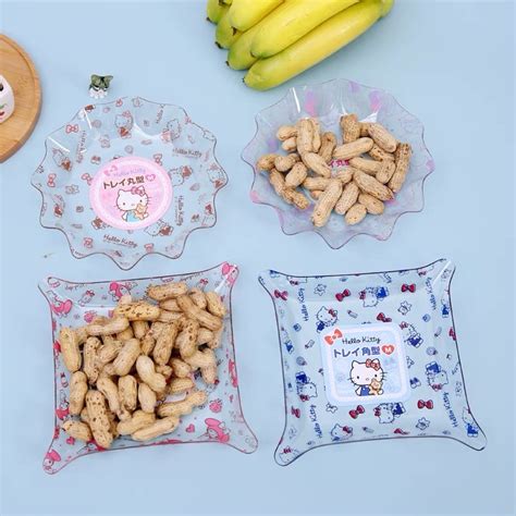 🔥new🔥sanrio Fruits Snacks Tidbits Plates Transparent In Cute Design