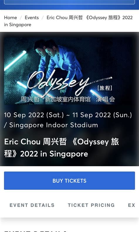 X Vip Eric Chou Odyssey Tour Tickets Singapore Tickets Vouchers