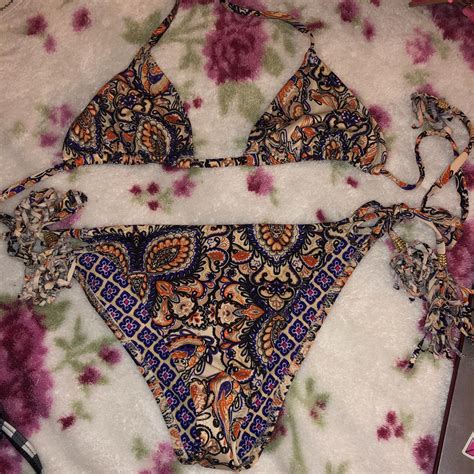 Retro Pattern Bikini Set Depop