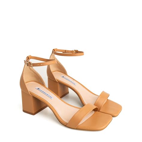 Sandália Nude Mel Salto Bloco Tira Fina Tornozelo BRECY Marrom