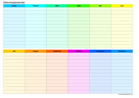 Geburtstagskalender zum ausdrucken