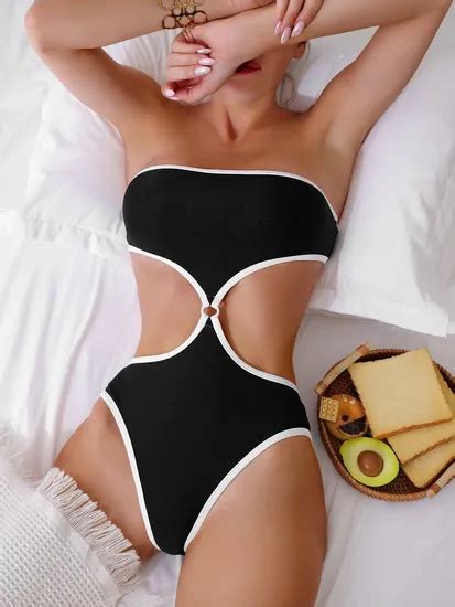 2023 One Piece Sexy Solid Color Women S Swimsuit White Edge Strapless Bikini Bikini And Micro