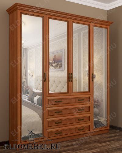 Шкаф распашной четырехстворчатый ШКР (IIII) №5 с зеркалом в цвете ...