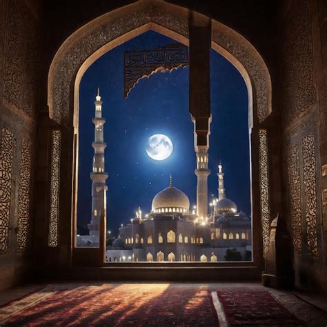 Premium AI Image Moonlight Illuminating An Islamic Mosque Interior