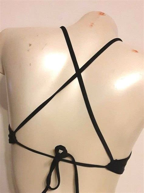 Xhileration Black Bikini Top Peekaboo Front And Embro Gem