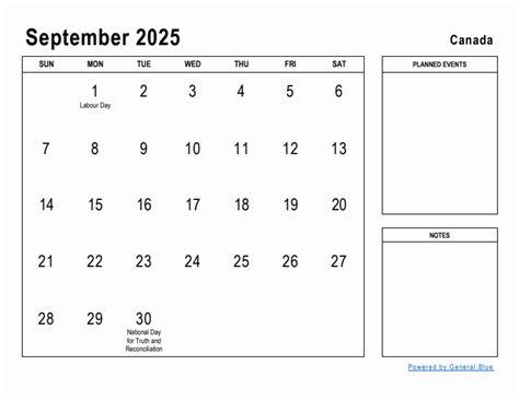 September 2025 Planner with Canada Holidays