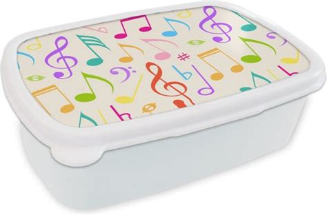 Broodtrommel Wit Lunchbox Brooddoos Muziek Patronen Regenboog