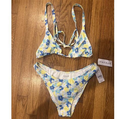 White Yellow And Blue Floral Bikini Bottoms From Depop