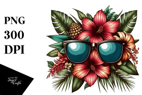 Tropical Flower Sunglasses Clipart Vector Illustration