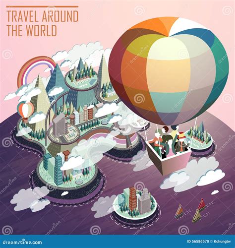 Hot Air Balloon Tourism Flat D Isometric Infographic Stock Vector Illustration Of Purple