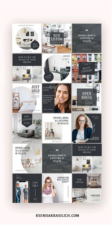 Real Estate Instagram Post Templates Set Canva Realtor Feed Etsy