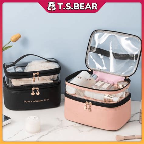 Double Layer Cosmetic Bag Travel Makeup Bag Multipurpose Pouch