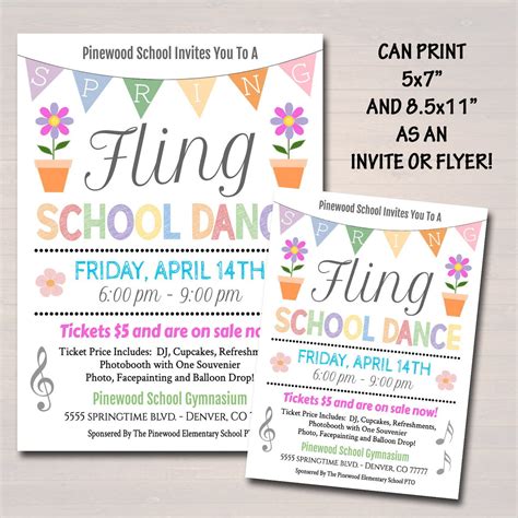 Spring Fling School Dance Set, Invitation, Flyer Party Invitation East ...