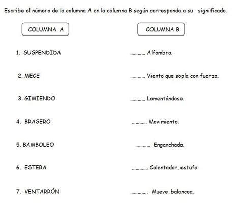 Escribe El Numero De La Columna A En La Columna B Segun Corresponde A