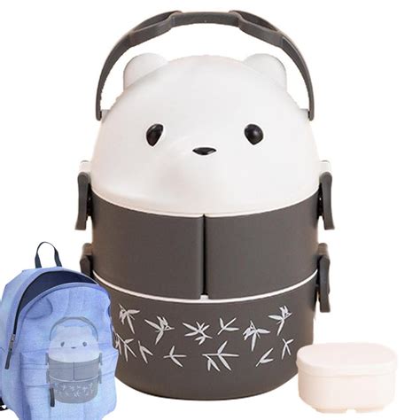 Tohuu Thermal Lunch Box For Hot Food Eyeglass Bear Leak Proof Double Layer Bento Box Stackable