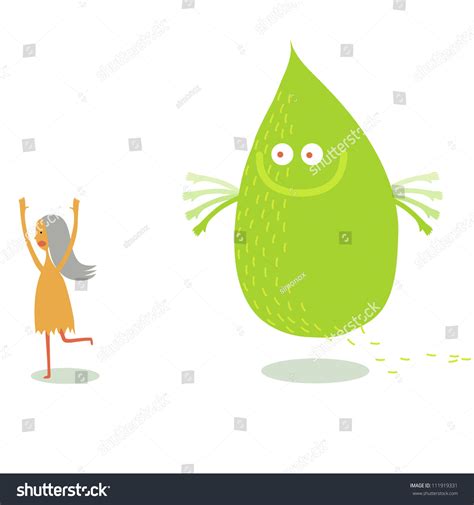 Girl Being Chased By A Green Bean Monster Stock Vector Illustration