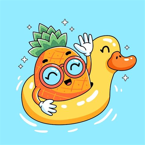 Premium Vector A Cartoon Pineapple Summer Holiday Swimming