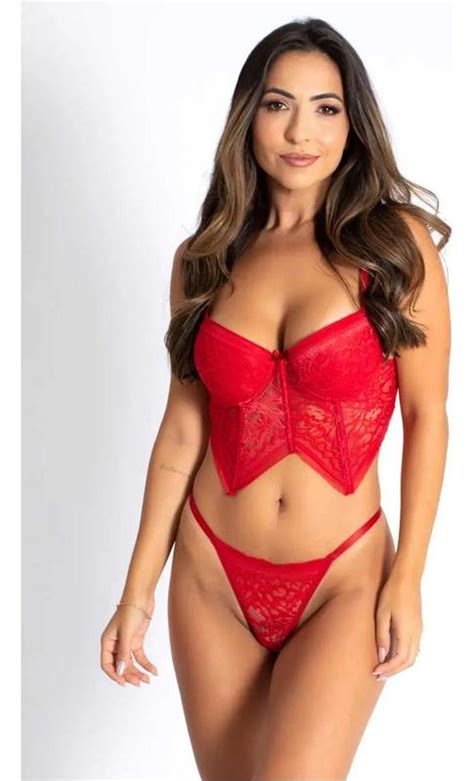 Conjunto Lingerie Cropped De Renda Sexy Bojo Fio Denta Moda Ntima Feminina Suti E