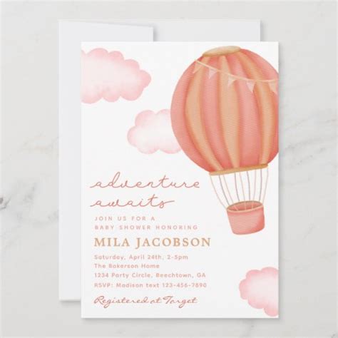 Hot Air Balloon Girl Baby Shower Invitation Zazzle