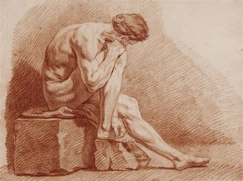 Study Of A Seated Male Nude His Leg Raised And His Head Resting On His Fist H Tel Lambert