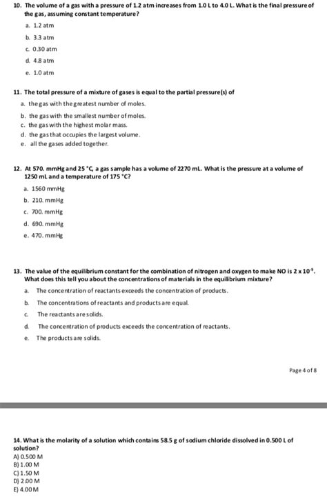 Solved 10 The Volume Of A Gas With A Pressure Of 1 2 Atm Chegg