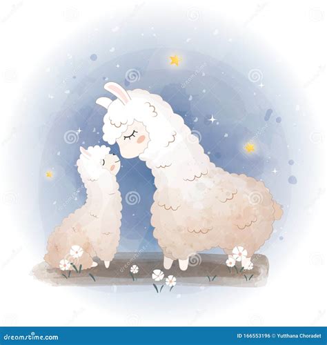 Baby Shower Cards Cute Llama Alpaca Mother In Flowers Vector Lama