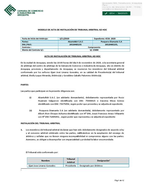 Modelo De Acta De Tribunal Arbitral Ad Hoc Pdf