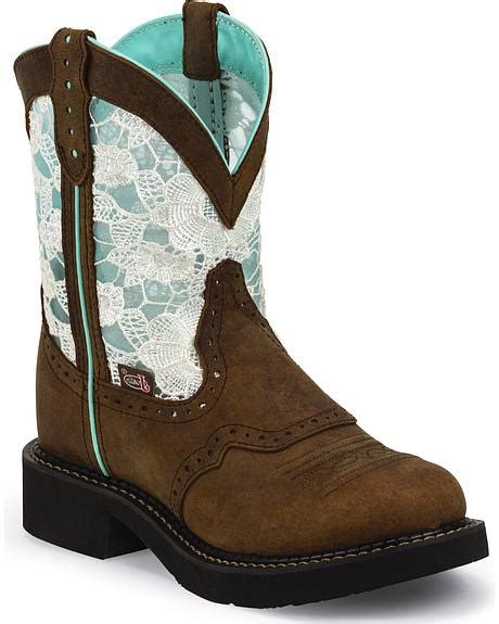 Justin Gypsy Teal And Lace Saddle Vamp Cowgirl Boots Round Toe Sheplers