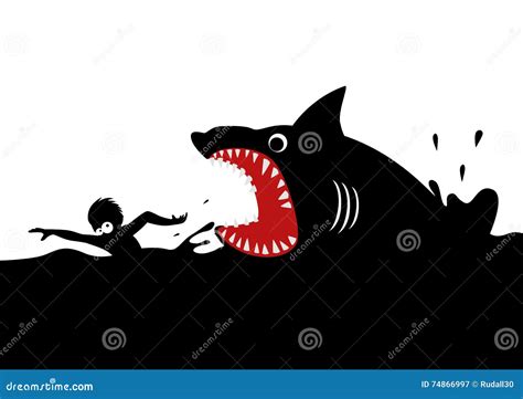 Swimming Panicly Avoiding Shark Attacks Stock Vector Illustration Of