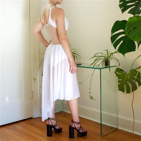 White And Nude Mesh Dress With A Built In Bodysuit Depop