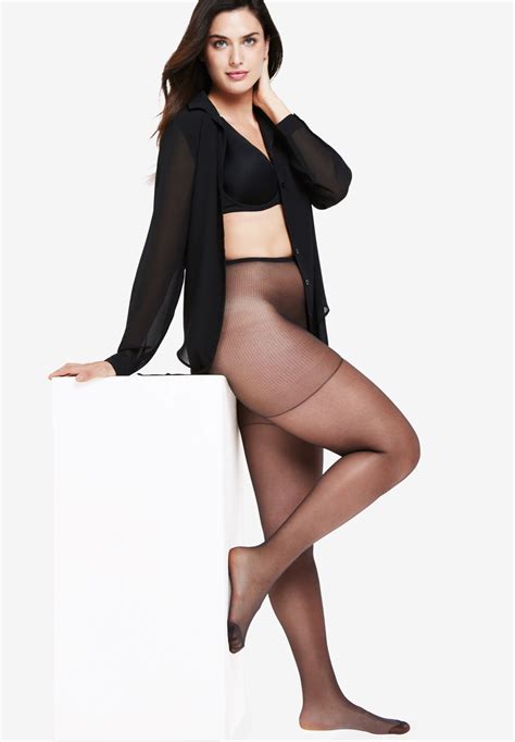 2-Pack Sheer Tights with Stretch Waistband, Black | Woman Within
