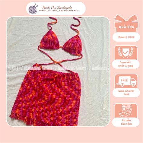 Set áo bikini chân váy len móc AMANDA Crochet handmade Shopee Việt Nam
