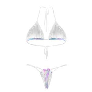 Iridescent Thong Bikini With See Thru Straps Sexy Two Piece Bathing Suit Barely There Swimsuit