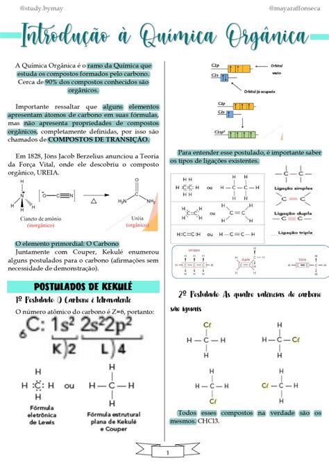 Quimica Organica Resumo - Resumo- Introdução à Química Orgânica | Química orgânica, Introdução a ...